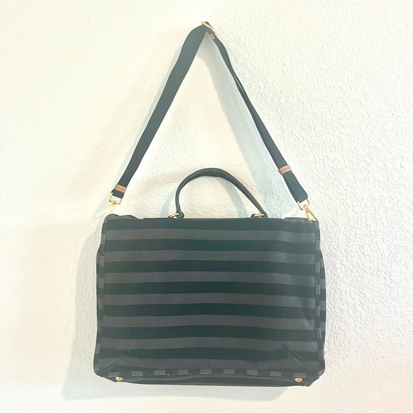 Striped Vintage Black Grey and Brown Satchel Laptop Bag - Picture 5 of 8
